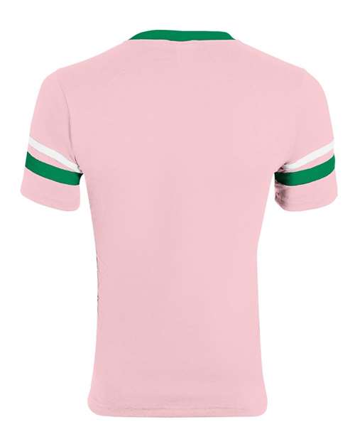 Augusta Sportswear V-Neck Jersey with Striped Sleeves 360 Light Pink/ Kelly/ White