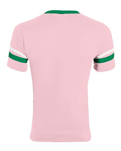 Augusta Sportswear V-Neck Jersey with Striped Sleeves 360 Light Pink/ Kelly/ White