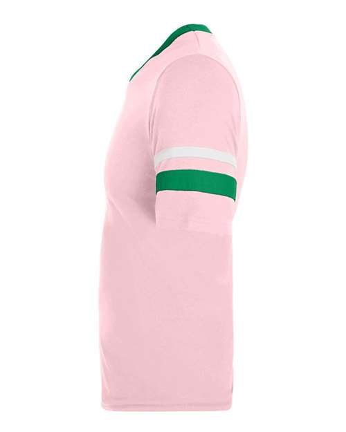 Augusta Sportswear V-Neck Jersey with Striped Sleeves 360 Light Pink/ Kelly/ White