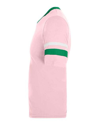 Augusta Sportswear V-Neck Jersey with Striped Sleeves 360 Light Pink/ Kelly/ White