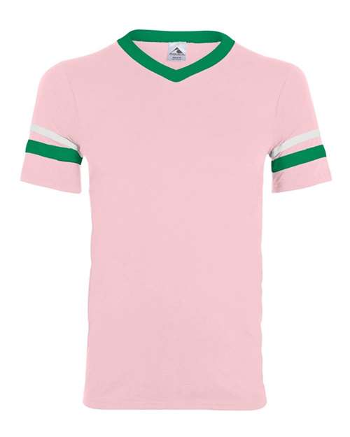 Augusta Sportswear V-Neck Jersey with Striped Sleeves 360 Light Pink/ Kelly/ White