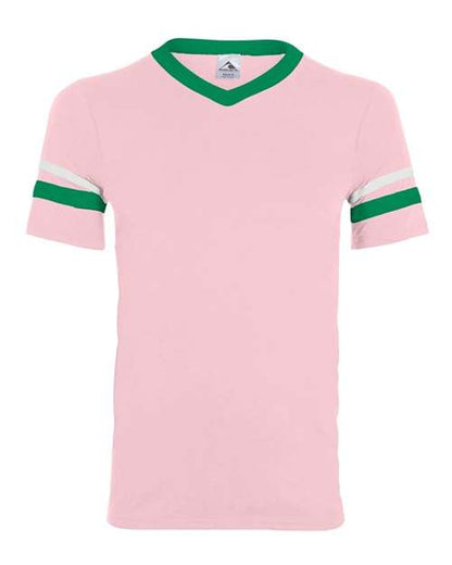 Augusta Sportswear V-Neck Jersey with Striped Sleeves 360 Light Pink/ Kelly/ White