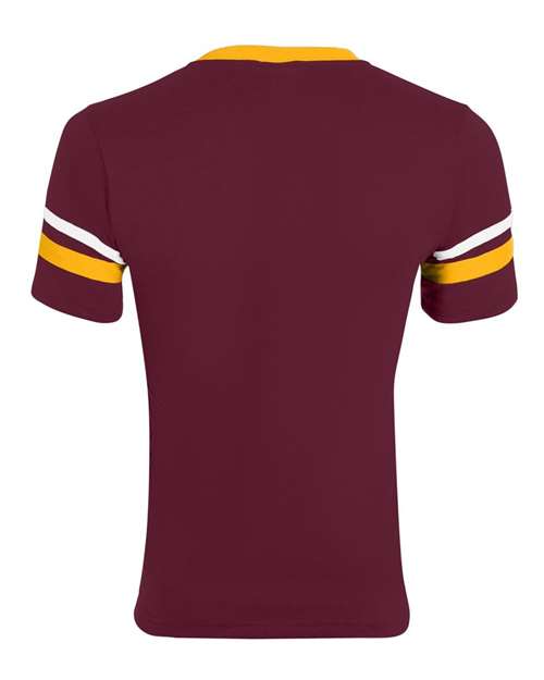 Augusta Sportswear V-Neck Jersey with Striped Sleeves 360 Maroon/ Gold/ White