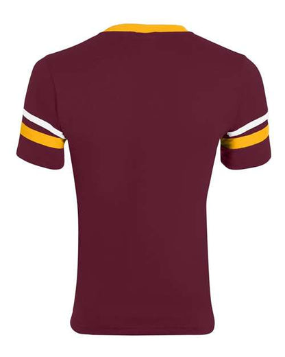 Augusta Sportswear V-Neck Jersey with Striped Sleeves 360 Maroon/ Gold/ White