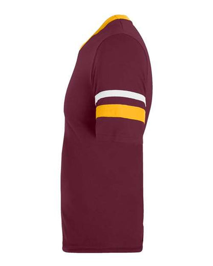 Augusta Sportswear V-Neck Jersey with Striped Sleeves 360 Maroon/ Gold/ White