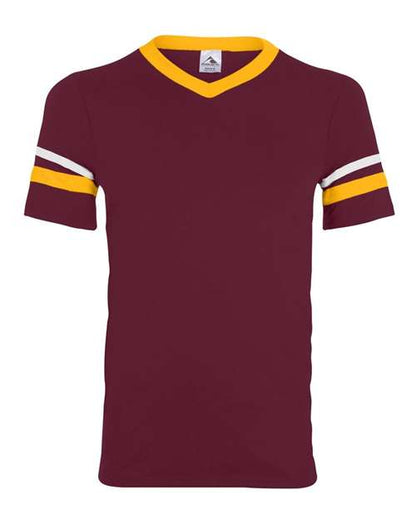 Augusta Sportswear V-Neck Jersey with Striped Sleeves 360 Maroon/ Gold/ White