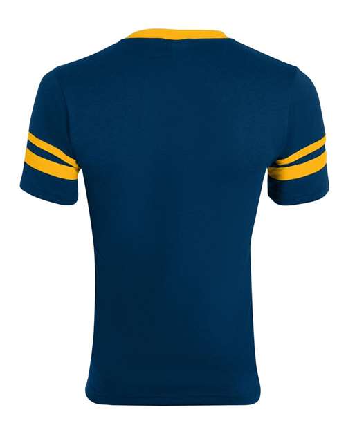 Augusta Sportswear V-Neck Jersey with Striped Sleeves 360 Navy/ Gold