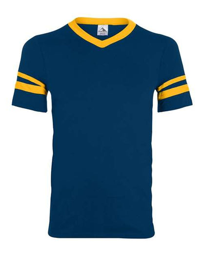 Augusta Sportswear V-Neck Jersey with Striped Sleeves 360 Navy/ Gold