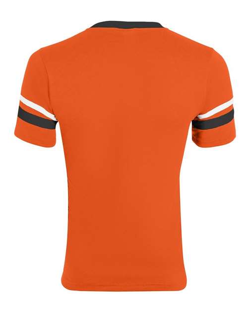 Augusta Sportswear V-Neck Jersey with Striped Sleeves 360 Orange/ Black/ White