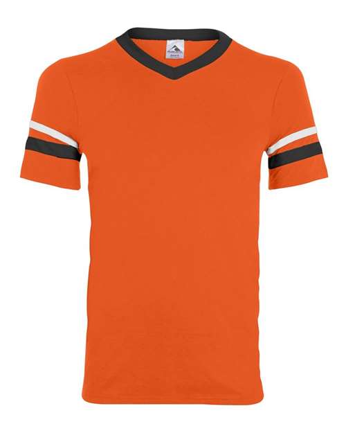 Augusta Sportswear V-Neck Jersey with Striped Sleeves 360 Orange/ Black/ White