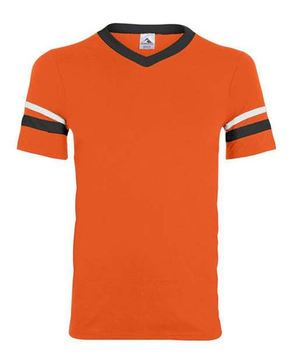 Augusta Sportswear V-Neck Jersey with Striped Sleeves 360 Orange/ Black/ White