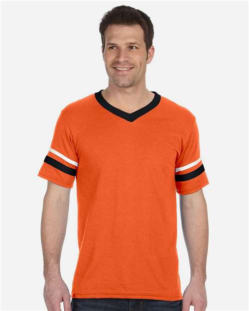Augusta Sportswear V-Neck Jersey with Striped Sleeves 360 Orange/ Black/ White
