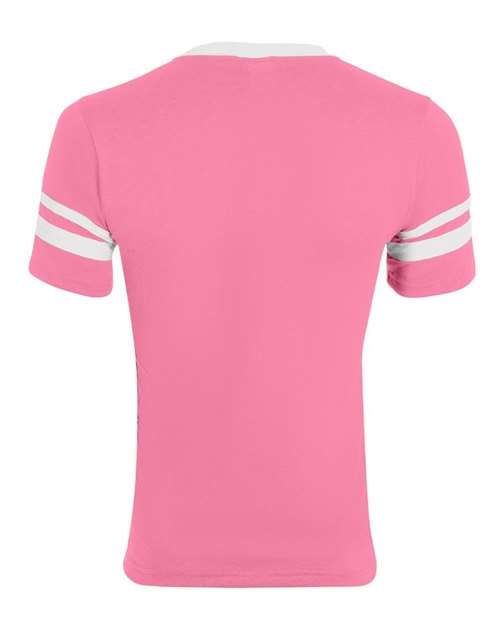 Augusta Sportswear V-Neck Jersey with Striped Sleeves 360 Pink/ White