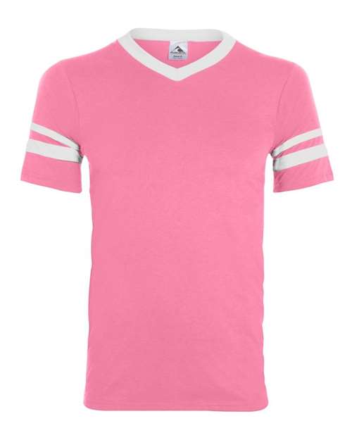Augusta Sportswear V-Neck Jersey with Striped Sleeves 360 Pink/ White