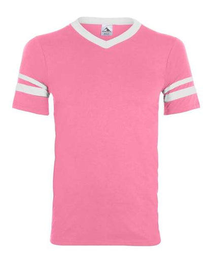 Augusta Sportswear V-Neck Jersey with Striped Sleeves 360 Pink/ White