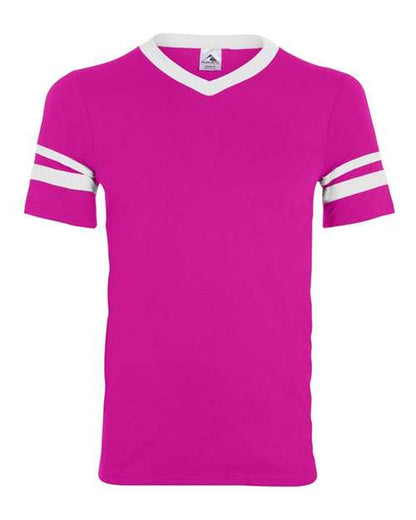 Augusta Sportswear V-Neck Jersey with Striped Sleeves 360 Power Pink/ White