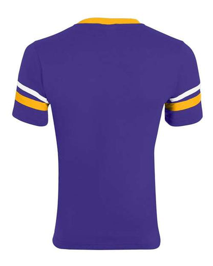 Augusta Sportswear V-Neck Jersey with Striped Sleeves 360 Purple/ Gold/ White