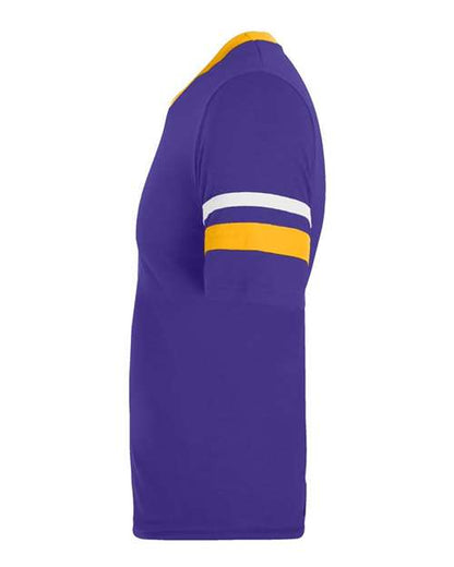 Augusta Sportswear V-Neck Jersey with Striped Sleeves 360 Purple/ Gold/ White