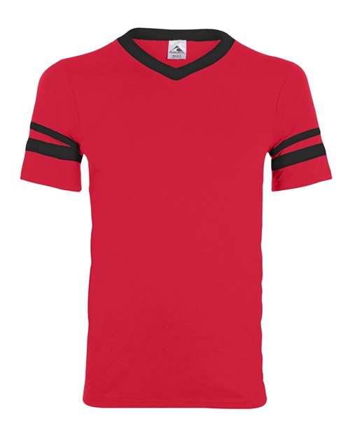 Augusta Sportswear V-Neck Jersey with Striped Sleeves 360 Red/ Black