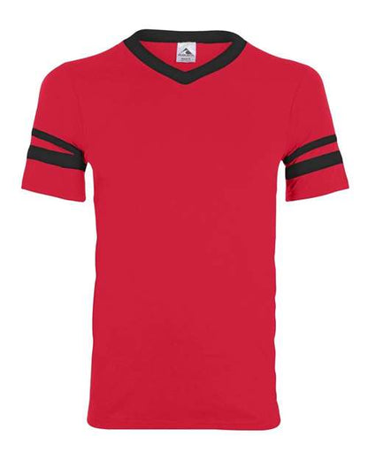 Augusta Sportswear V-Neck Jersey with Striped Sleeves 360 Red/ Black