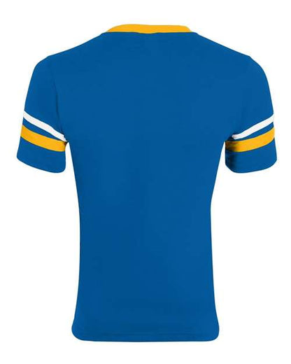 Augusta Sportswear V-Neck Jersey with Striped Sleeves 360 Royal/ Gold/ White