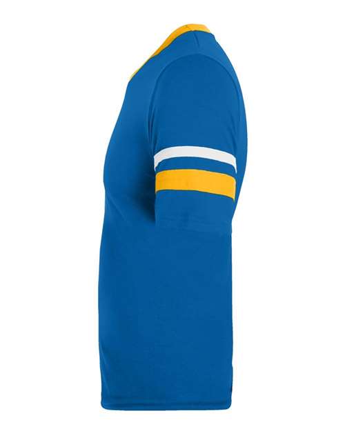 Augusta Sportswear V-Neck Jersey with Striped Sleeves 360 Royal/ Gold/ White