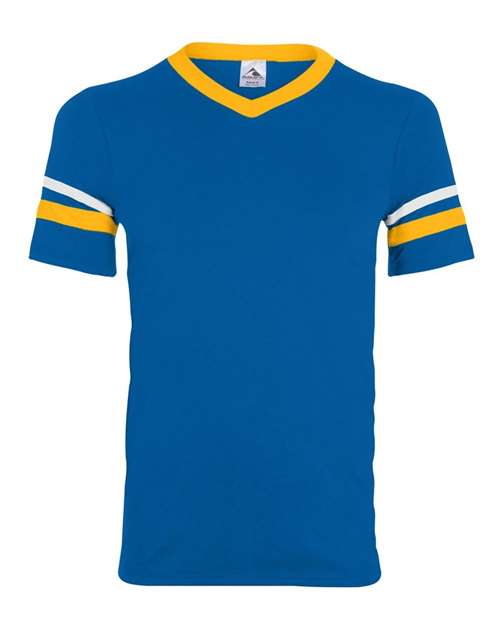 Augusta Sportswear V-Neck Jersey with Striped Sleeves 360 Royal/ Gold/ White