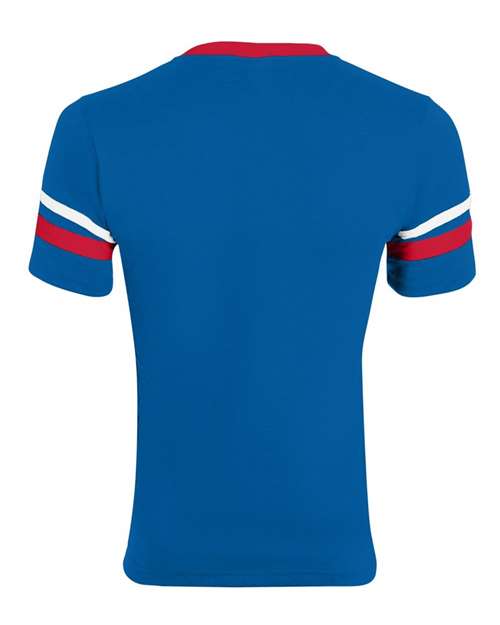 Augusta Sportswear V-Neck Jersey with Striped Sleeves 360 Royal/ Red/ White
