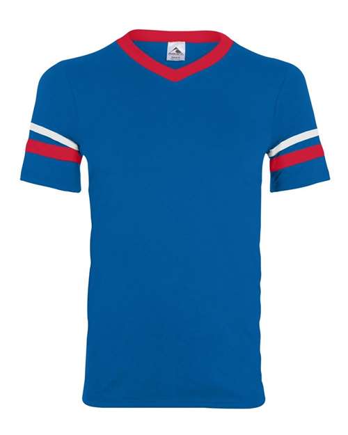Augusta Sportswear V-Neck Jersey with Striped Sleeves 360 Royal/ Red/ White