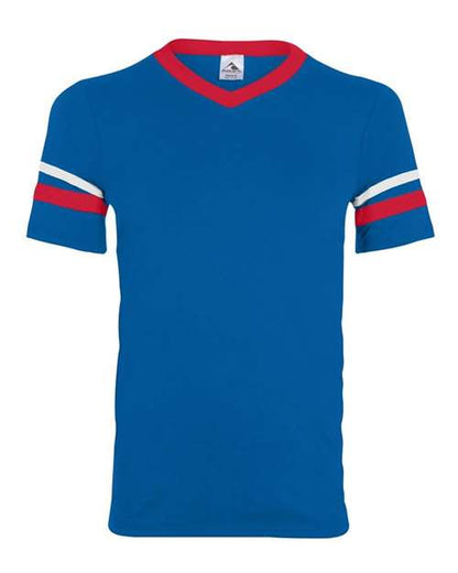 Augusta Sportswear V-Neck Jersey with Striped Sleeves 360 Royal/ Red/ White