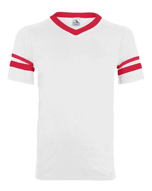 Augusta Sportswear V-Neck Jersey with Striped Sleeves 360 White/ Red