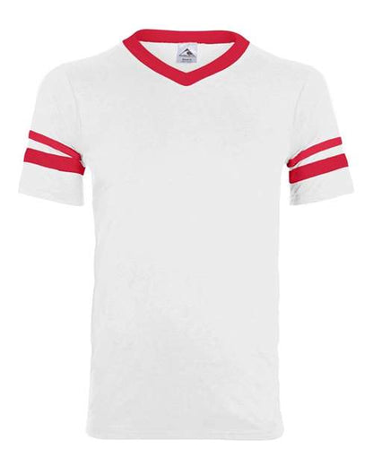 Augusta Sportswear V-Neck Jersey with Striped Sleeves 360 White/ Red