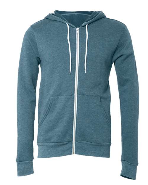 BELLA + CANVAS Sponge Fleece Full-Zip Hoodie 3739 Heather Deep Teal