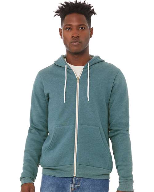 Custom Embroidered  BELLA + CANVAS Sponge Fleece Full-Zip Hoodie 3739 Heather Deep Teal