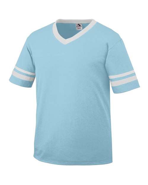 Custom EmbroideredAugusta Sportswear V-Neck Jersey with Striped Sleeves 1731 Aqua/ White