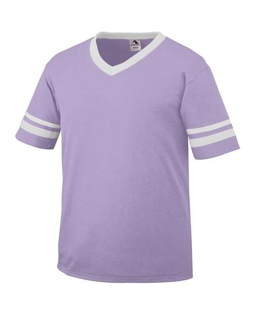 Augusta Sportswear V-Neck Jersey with Striped Sleeves 360 Light Lavender/ White