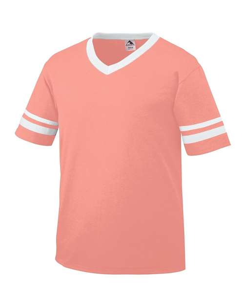 Augusta Sportswear V-Neck Jersey with Striped Sleeves 360 Coral/ White