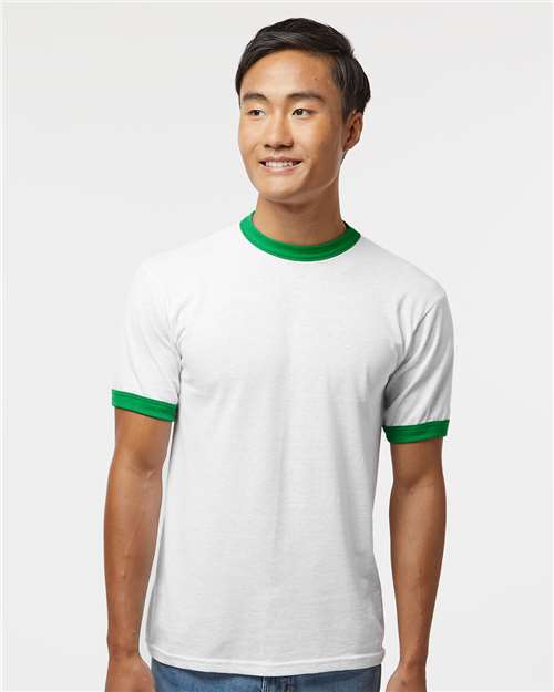 Custom Embroidered  Augusta Sportswear 50/50 Ringer T-Shirt 710 White/ Kelly