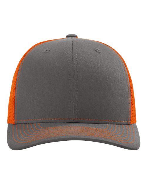 Richardson Snapback Trucker Cap 112 Charcoal/ Orange Custom Embroidered Business Logo