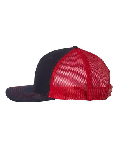 Richardson Snapback Trucker Cap 112 Navy/ Red Custom Embroidered Business Logo