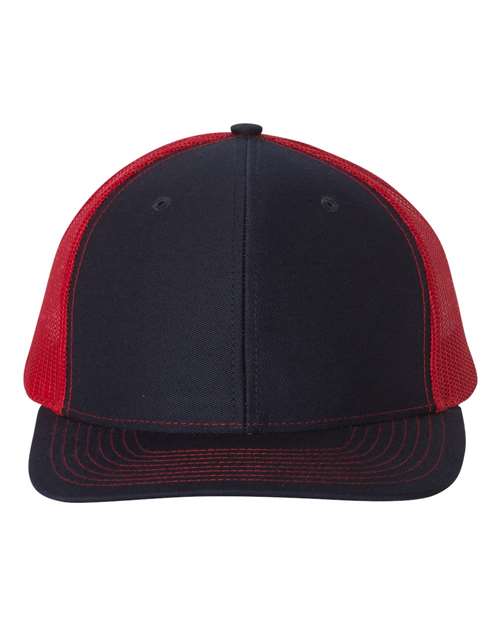 Richardson Snapback Trucker Cap 112 Navy/ Red Custom Embroidered Business Logo