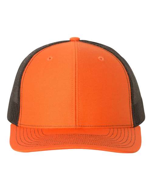 Richardson Snapback Trucker Cap 112 Orange/ Black Custom Embroidered Business Logo