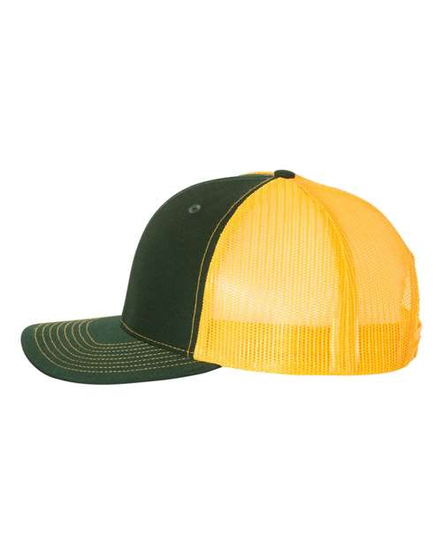 Richardson Snapback Trucker Cap 112 Dark Green/ Gold Custom Embroidered Business Logo