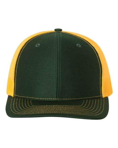 Richardson Snapback Trucker Cap 112 Dark Green/ Gold Custom Embroidered Business Logo