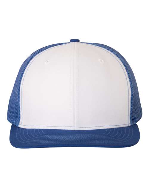 Richardson Snapback Trucker Cap 112 White/ Royal Custom Embroidered Business Logo