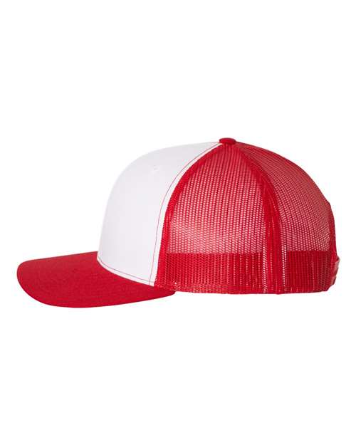 Richardson Snapback Trucker Cap 112 White/ Red Custom Embroidered Business Logo