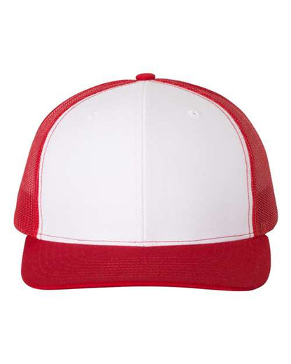 Richardson Snapback Trucker Cap 112 White/ Red Custom Embroidered Business Logo