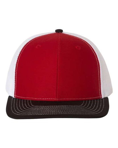 Richardson Snapback Trucker Cap 112 Red/ White Custom Embroidered Business Logo