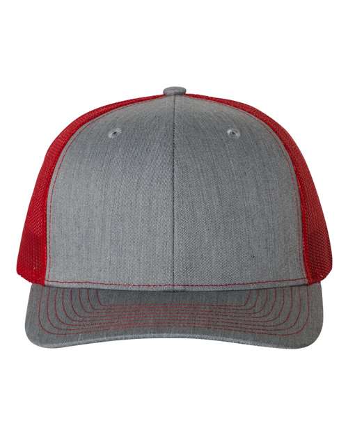 Richardson Snapback Trucker Cap 112 Heather Grey/ Red Custom Embroidered Business Logo