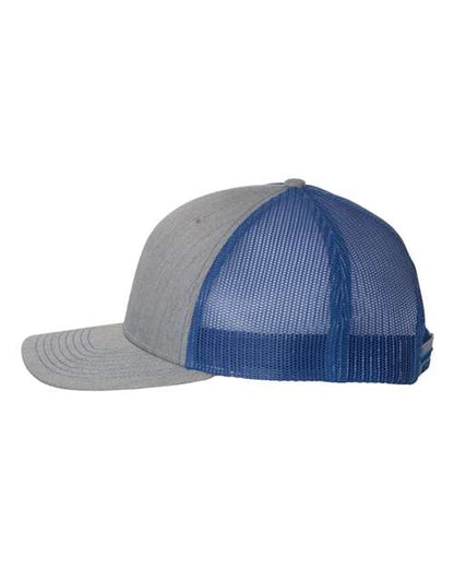 Richardson Snapback Trucker Cap 112 Heather Grey/ Royal Custom Embroidered Business Logo